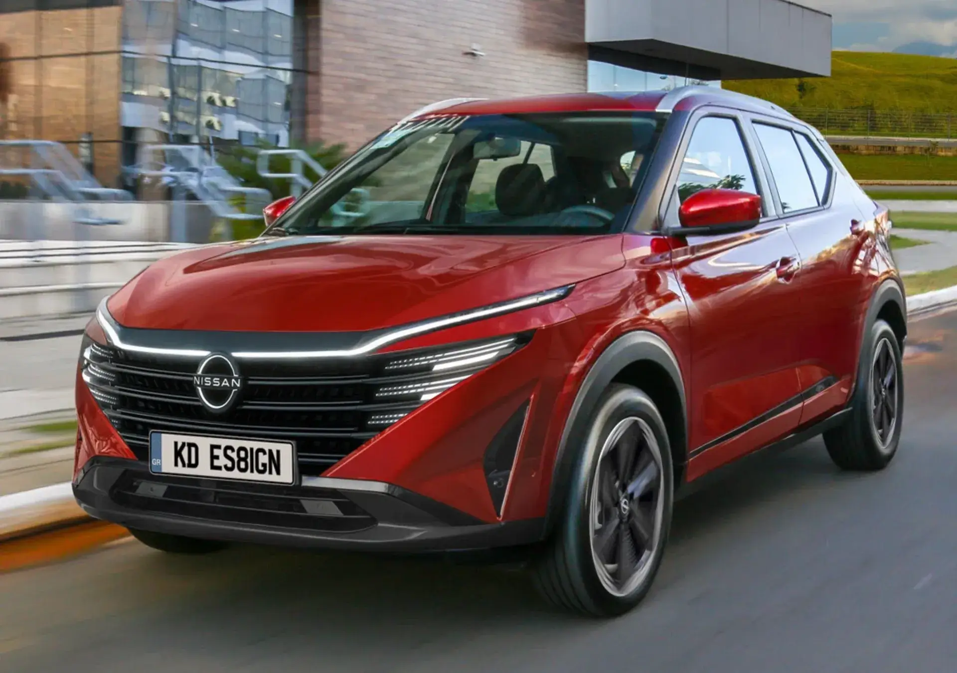 Design moderno do Nissan Kait 2025, novo SUV nacional abaixo do Kicks com linhas esportivas e faróis em LED